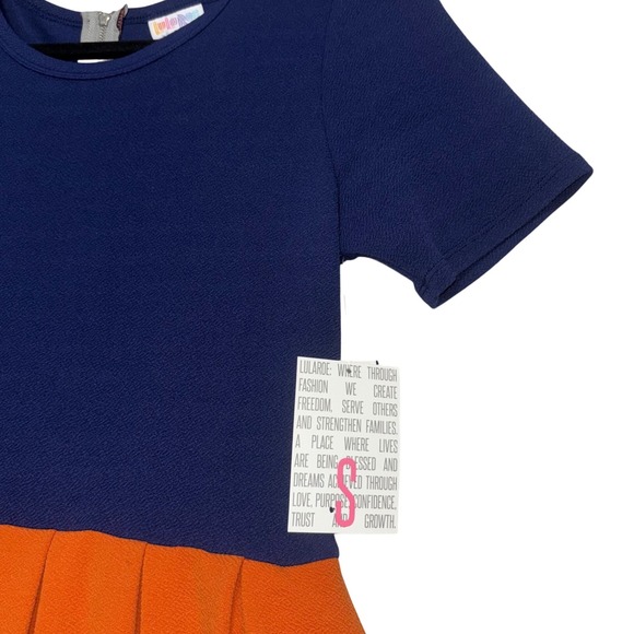 Lularoe Navy Blue Orange‎ Short Sleeve Fit and Flare Dress Size Small - Picture 2 of 3